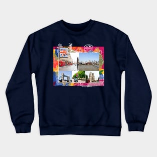 London Collage on Colorful Abstract Background Crewneck Sweatshirt